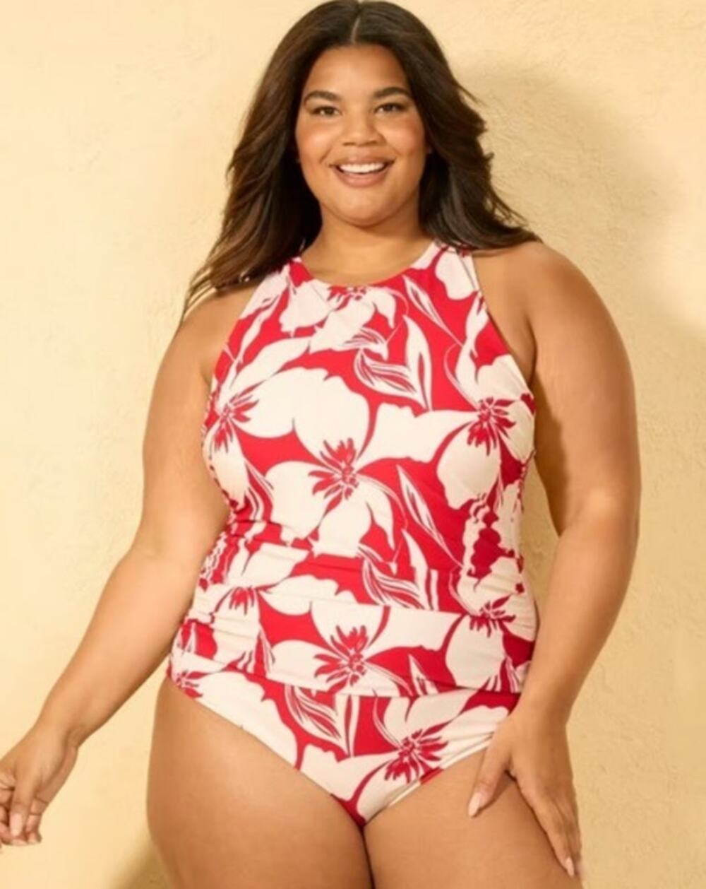 Shade & Shore NWT Size 22 Tropical Red Floral Criss Cross One Piece Swimsuit